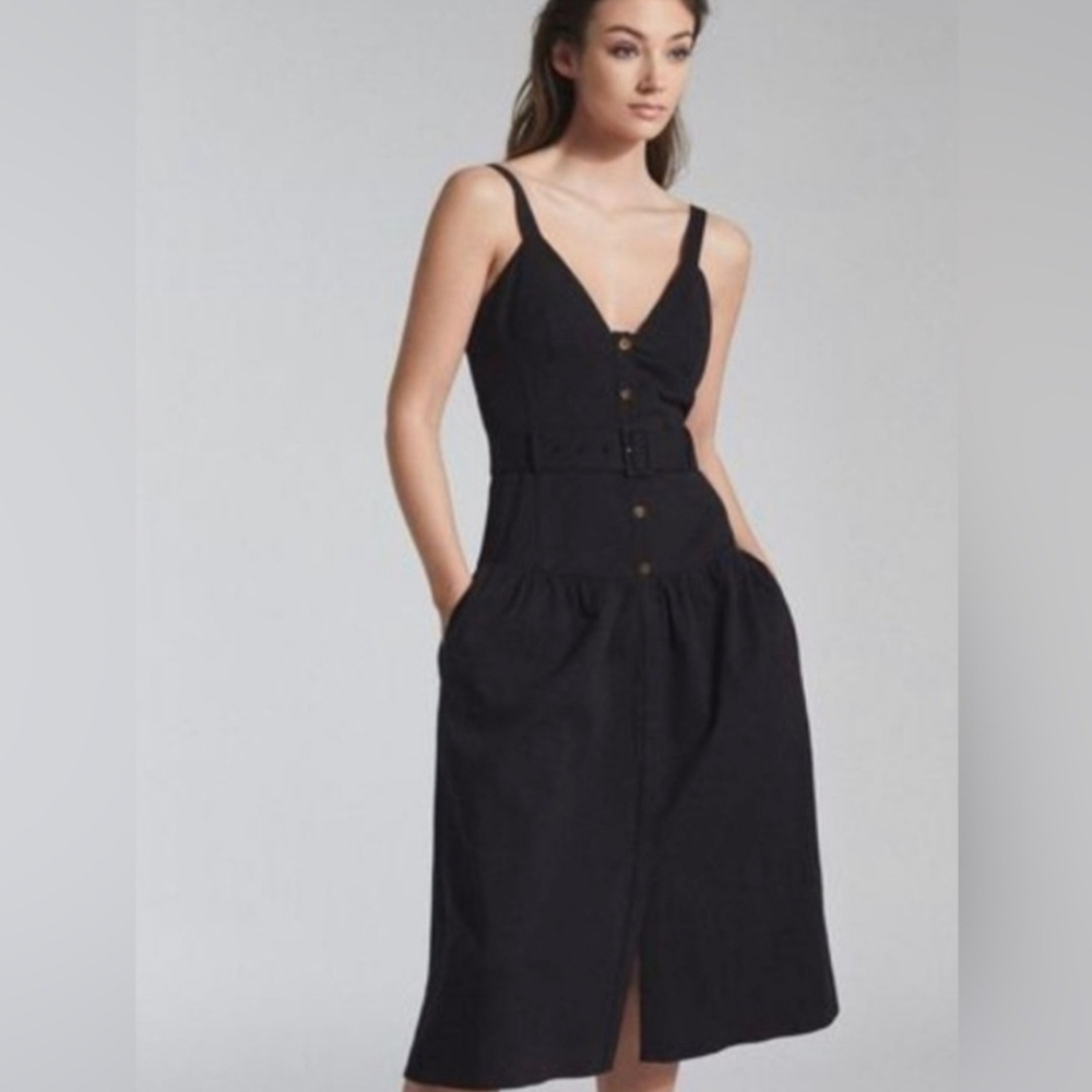 Reiss Vita Black Button Front Sleeveless Dress New